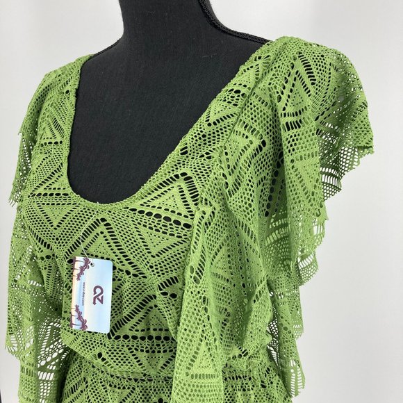 Crochet Swimsuit Cover Up Beach Dress Green S/M - Picture 2 of 5
